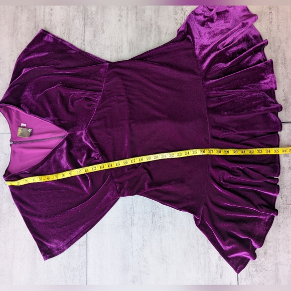 Taylor Women's Purple Plum Velvet V Neck Flutter Sleeve Mini Dress Size 16 - Picture 6 of 10